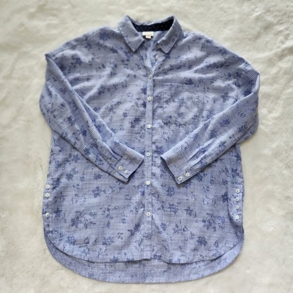 Anthropologie Postmark Blue White Striped Floral Long Sleeve Button Up … - Picture 7 of 12